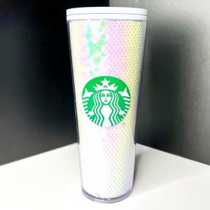 Starbucks Holiday Iridescent Sparkly White Pink Sequin Tumbler - Venti Size